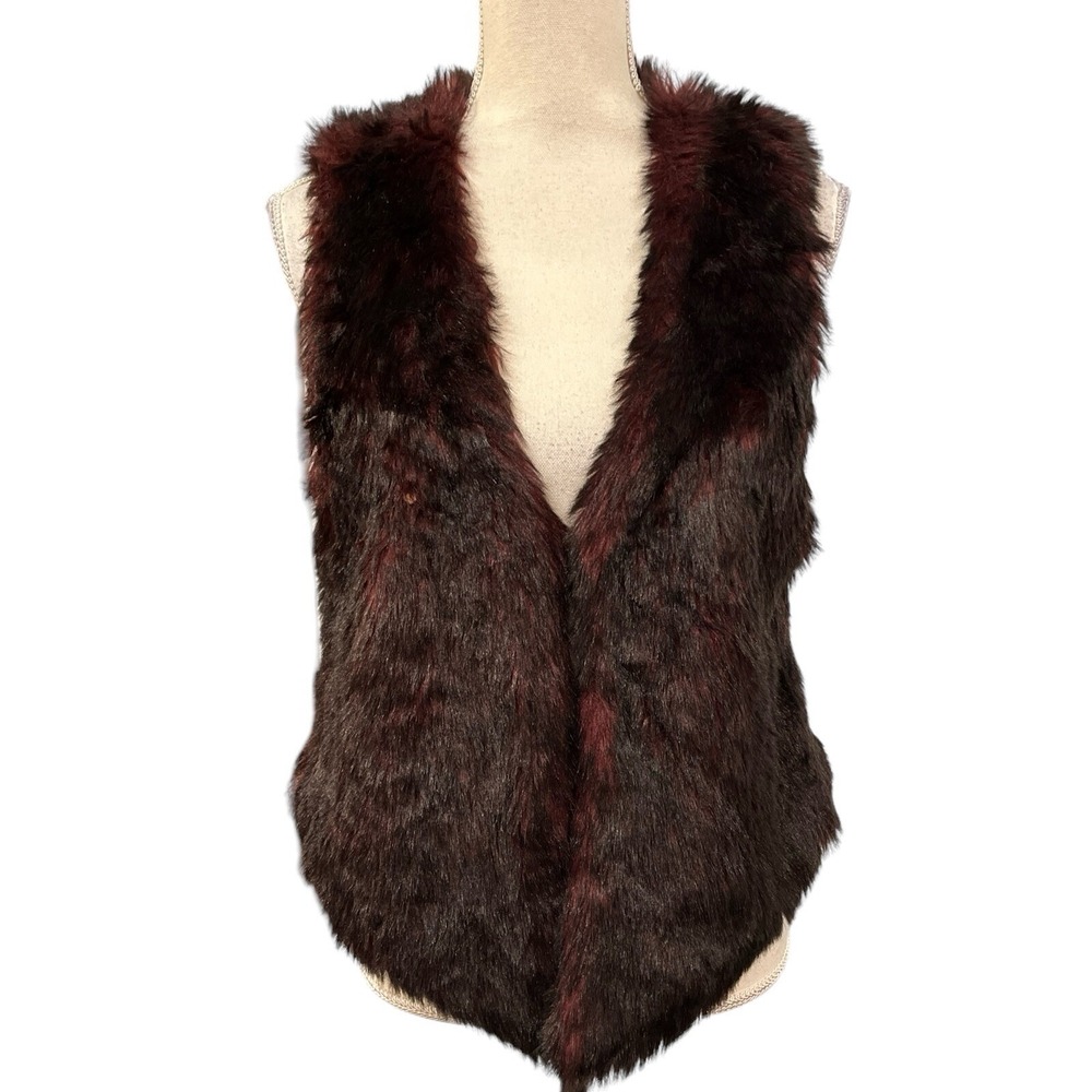 Me Jane Faux Fur Vest Dark Burgundy Black Size‎ L Mob Wife 70s Chic Glam